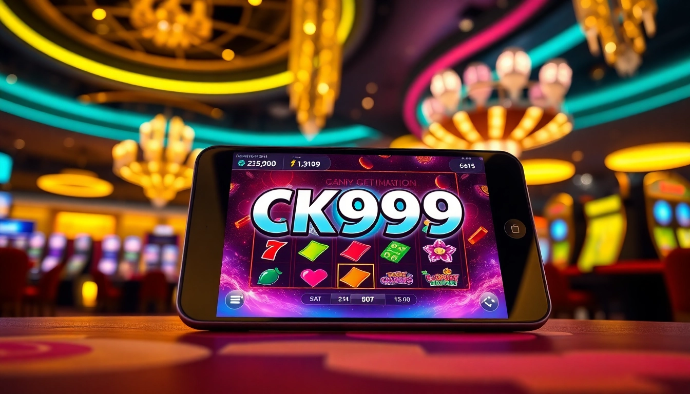 Engaging CK999 game interface on a digital device, showcasing slot and table games in vibrant, inviting colors for online casino enthusiasts.