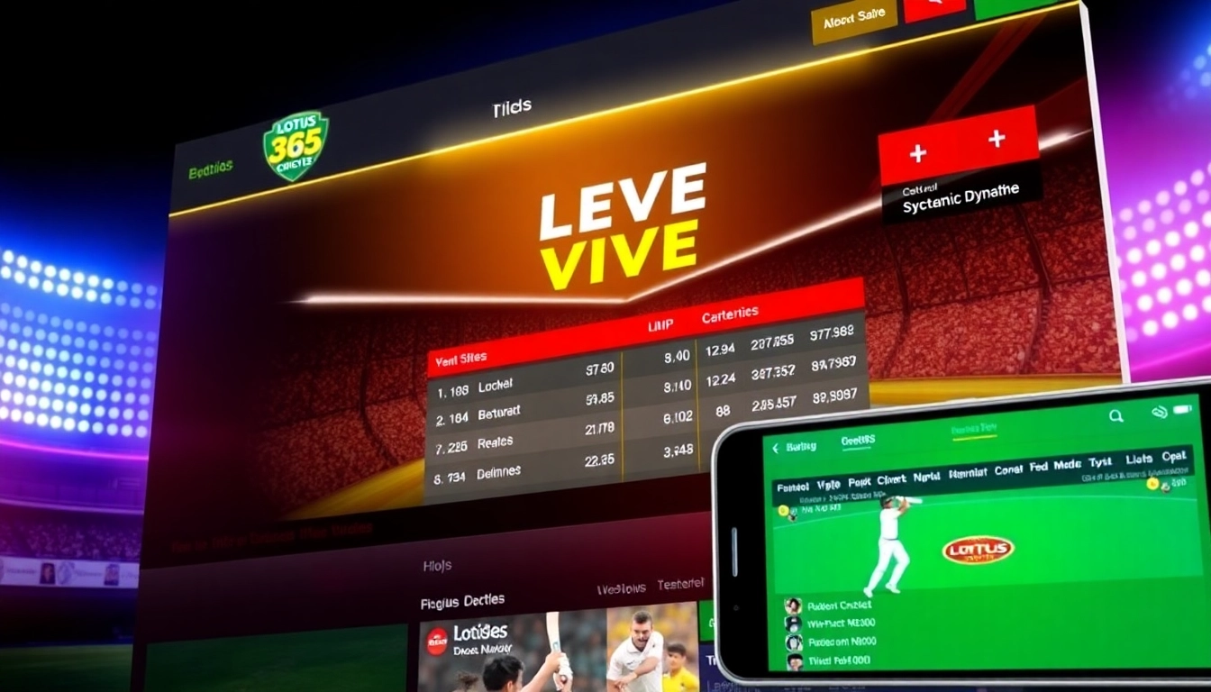 LOTUS365 vip platform in action, highlighting live betting and VIP privileges on cricket matches, with sleek modern design and vibrant colors for user engagement.