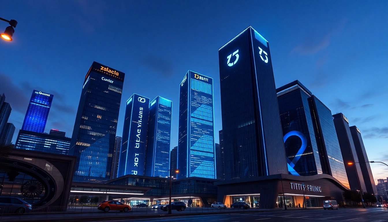 Breaking Tech Giants News highlights a futuristic cityscape with prominent tech logos and