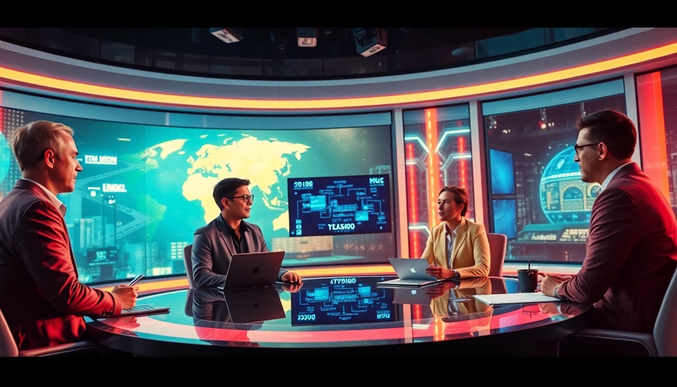 Tech Giants News coverage showing industry leaders discussing latest technology trends and