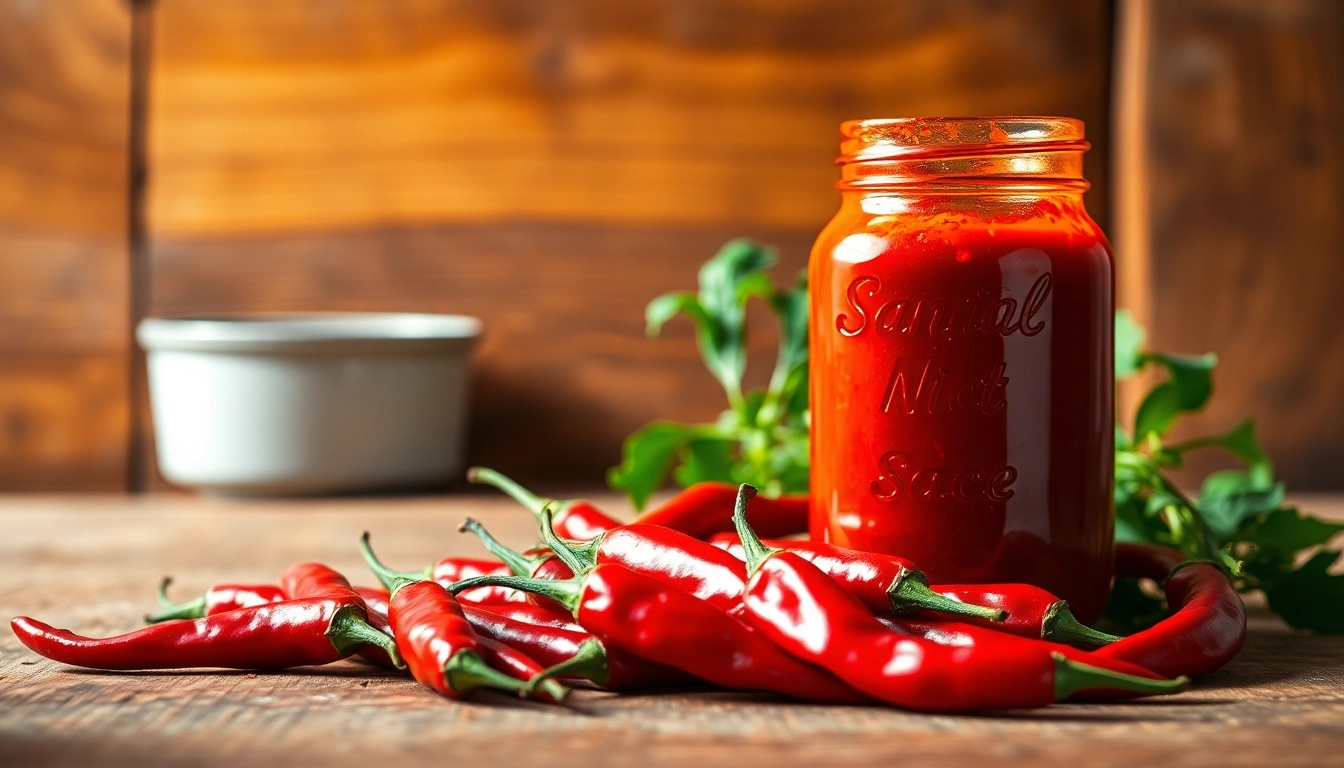 Red Chilli Sauce being poured from a glass bottle onto food, emphasizing its rich color and